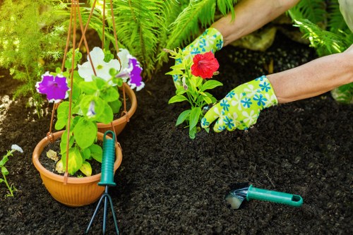 Gardener preparing tools before work in Acton